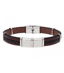 Pulsera Acero Hombre Liska 84BA1519 Piel Marrón Bicolor Negra Trenzada