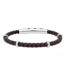 Pulsera Acero Hombre Liska 84BA1521-M Piel Marrón Trenzada