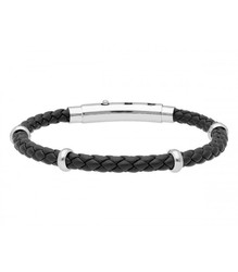 Pulsera Acero Hombre Liska 84BA1521-N Piel Negra Trenzada