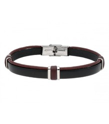 Pulsera Acero Hombre Liska 84BA1522-N Piel Negra Bicolor Marrón