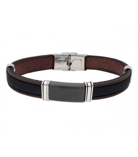 Pulsera Acero Hombre Liska 84BA1524 Piel Marrón Bicolor Negra