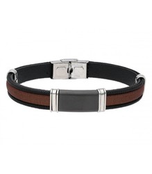 Pulsera Acero Hombre Liska 84BA1525 Piel Negra Bicolor Marrón