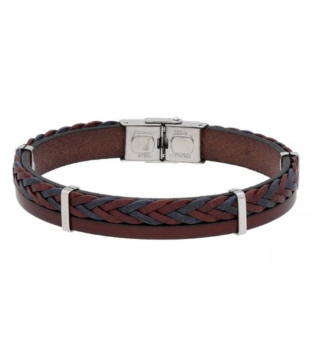 Pulsera Acero Hombre Liska 84BA1529 Piel Marrón Bicolor Azul