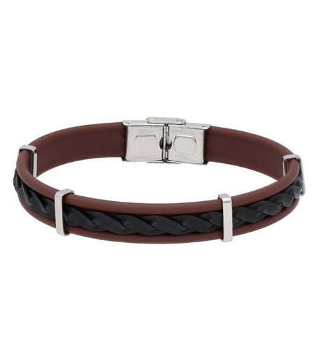 Pulsera Acero Hombre Liska 84BA1531 Piel Marrón Bicolor Negro