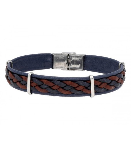 Pulsera Acero Hombre Liska 84BA1533-A Piel Azul Bicolor Marrón Trenzada