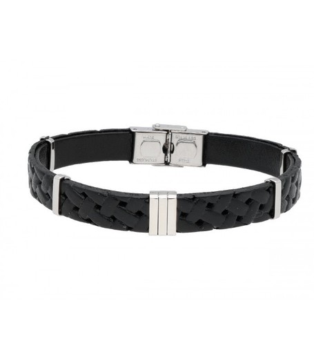 Pulsera Acero Hombre Liska 84BA1535-N Piel Negra Trenzada