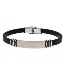 Pulsera Acero Hombre Liska 84BA713 Piel Negra