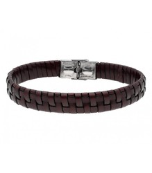 Pulsera Acero Hombre Liska 84BA802-M Piel Marrón Trenzada