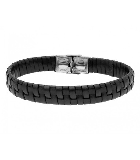 Pulsera Acero Hombre Liska 84BA802-N Piel Negra Trenzada