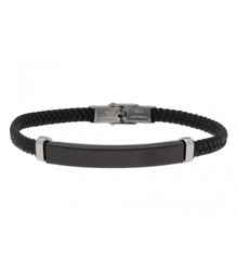 Pulsera Acero Hombre Liska 86BR235-N Piel Negra Trenzada