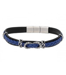 Pulsera Acero Hombre Liska 86BR314-A Piel Negra Bicolor Azul