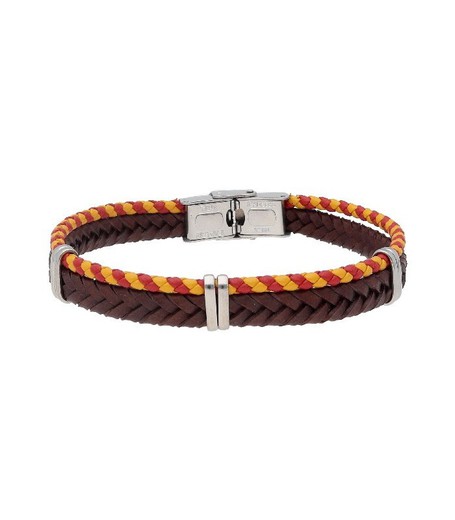 Pulsera Acero Hombre Liska 86BR317-M Piel Marrón Rojo Bicolor Amarillo