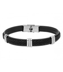 Pulsera Acero Hombre Liska 86BR332-N Piel Negra Trenzada