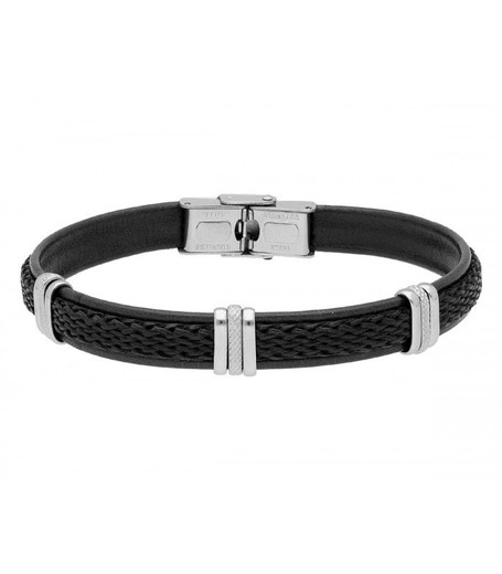 Pulsera Acero Hombre Liska 86BR332-N Piel Negra Trenzada