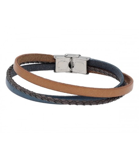 Pulsera Acero Hombre Liska 86BR342 Piel Marrón Azul Verde