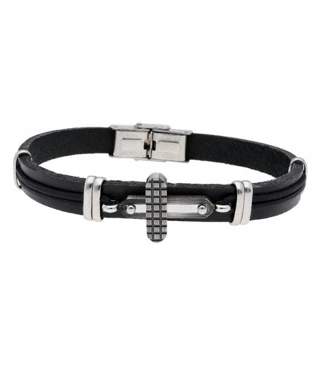 Pulsera Acero Hombre Liska 86CD198BR Piel Negra