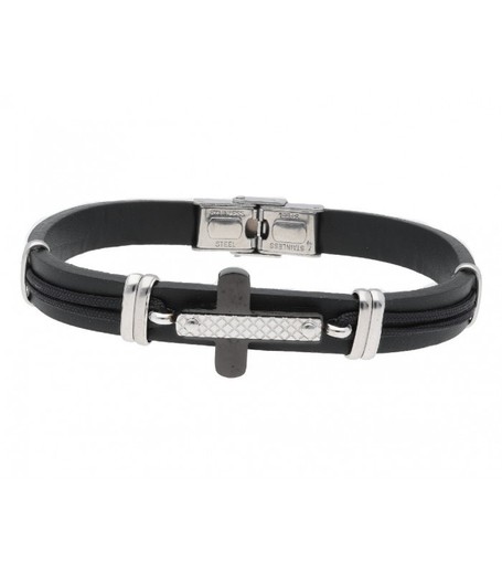 Pulsera Acero Hombre Liska 86CD290BR Piel Negra