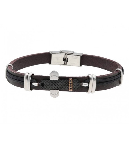 Pulsera Acero Hombre Liska 86CD295BR Piel Negra