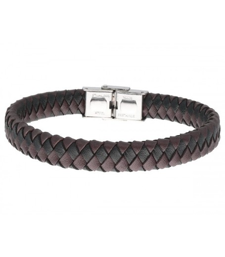 Pulsera Acero Hombre Liska 87BR002 Piel Marrón Bicolor Negro