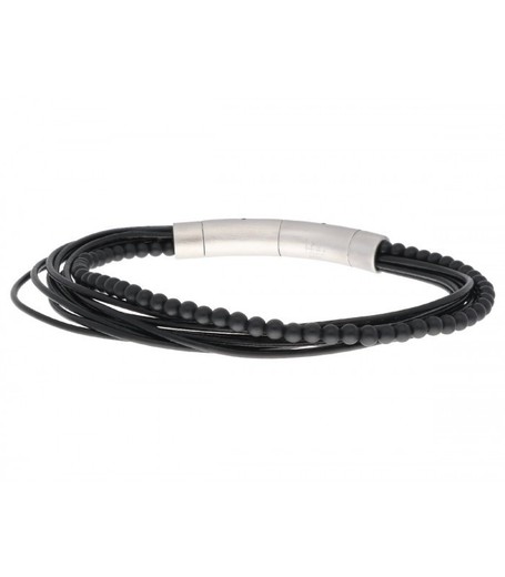 Pulsera Acero Hombre Liska 87BR003-N Piel Negra Piedras Naturales