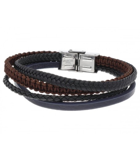 Pulsera Acero Hombre Liska 87BR005 Multiple Piel Negra Marrón Azul