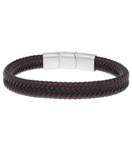 Pulsera Acero Hombre Liska 87BR006 Piel Marrón Trenzada