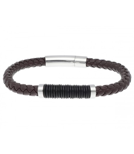 Pulsera Acero Hombre Liska 87BR007-M Piel Marrón Bicolor Negro