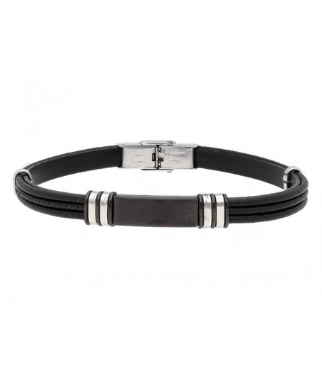 Pulsera Acero Hombre Liska MTC017BR Piel Negra