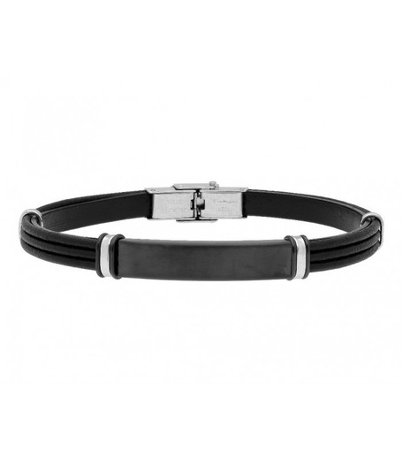 Pulsera Acero Hombre Liska MTC018BR Piel Negra