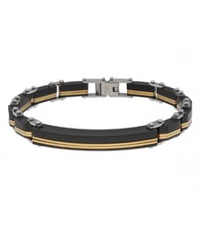 Pulsera Acero Hombre Liska MTC123BR Piel Negra Bicolor Amarillo