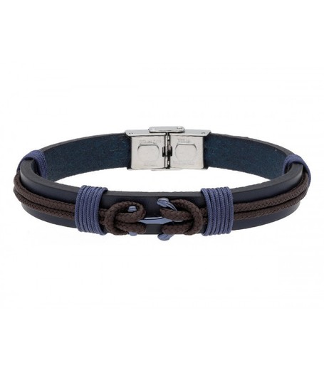 Pulsera Acero Hombre Liska NTK012BR-AM Piel Azul Hilo Marrón