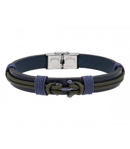 Pulsera Acero Hombre Liska NTK012BR-AV Piel Azul Hilo Negro