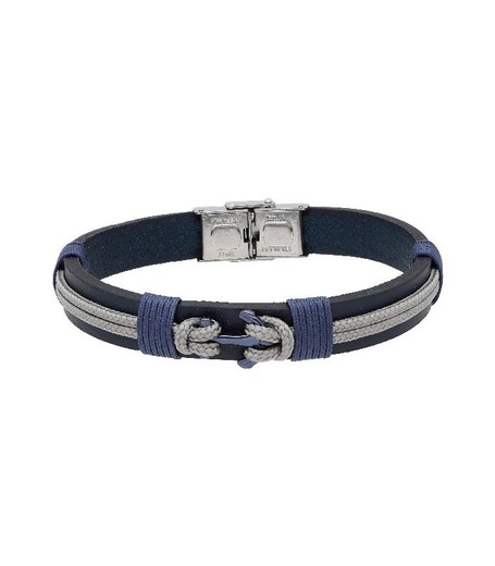 Pulsera Acero Hombre Liska NTK012BR Piel Azul Hilo Marrón