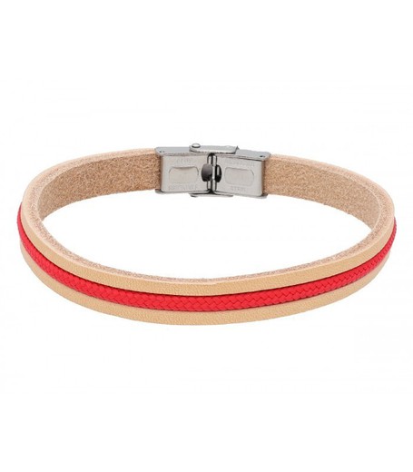 Pulsera Acero Hombre Liska NTK028BR-R Piel Cuerda Roja