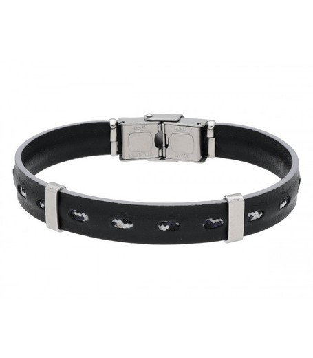 Pulsera Acero Hombre Liska NTK029BR-G Piel Negra Cuerda Gris