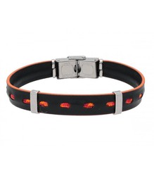 Pulsera Acero Hombre Liska NTK029BR-NJ Piel Negra Cuerda Naranja