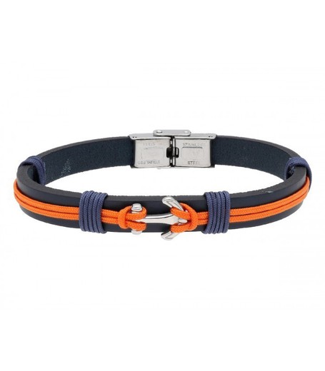 Pulsera Acero Hombre Liska NTK031BR-ANJ Piel Azul Hilo Naranja