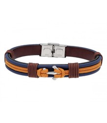 Pulsera Acero Hombre Liska NTK032BR-ANJ Piel Azul Hilo Naranja