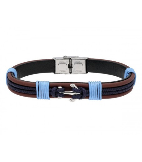 Pulsera Acero Hombre Liska NTK032BR-MAC Piel Negra Hilo Azul