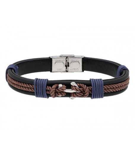 Pulsera Acero Hombre Liska NTK033BR-NMA Piel Azul Hilo Marrón