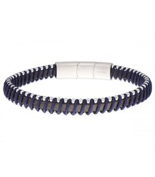 Pulsera Acero Hombre Liska NTK040BR-A Piel Negra Hilo Azul