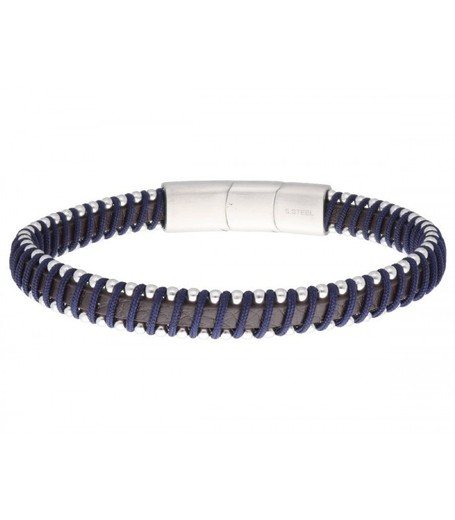 Pulsera Acero Hombre Liska NTK040BR-A Piel Negra Hilo Azul