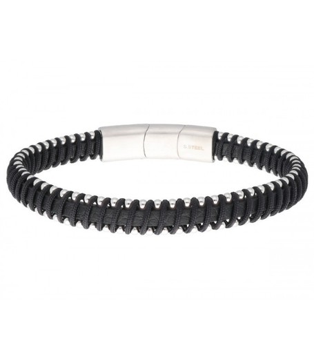 Pulsera Acero Hombre Liska NTK040BR-N Piel Negra Hilo Negro