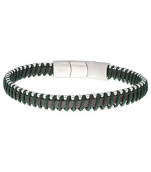 Pulsera Acero Hombre Liska NTK040BR-V Piel Negra Hilo Verde