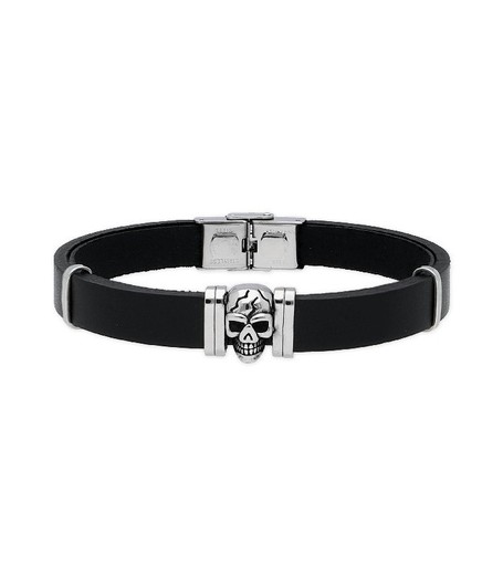 Pulsera Acero Hombre Liska RB074BR Piel Negra Calavera