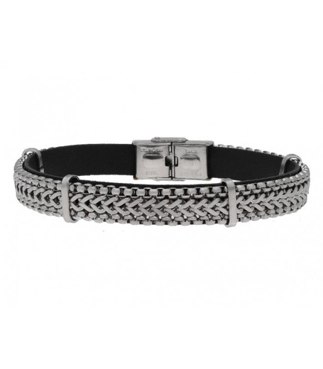 Pulsera Acero Hombre Liska RB133BR Piel Negra Cadena