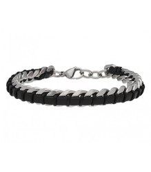 Pulsera Acero Hombre Liska RB137BR-N Piel Negra Cadena