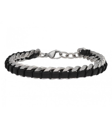 Pulsera Acero Hombre Liska RB137BR-N Piel Negra Cadena