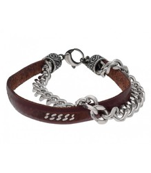 Pulsera Acero Hombre Liska RB146BR-M Piel Marrón Cadena