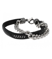 Pulsera Acero Hombre Liska RB146BR-N Piel Negra Cadena